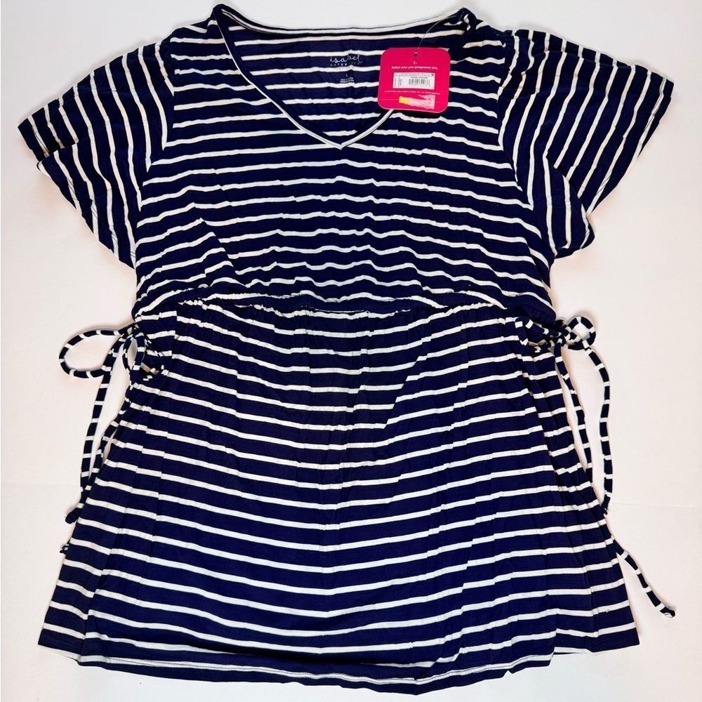 Isabel Maternity Navy and White Striped Top Size Large
